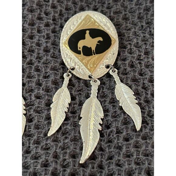 Montana Silversmiths Dangle Feathers Stud Horseman Earrings Western Silver Plate - Picture 6 of 8